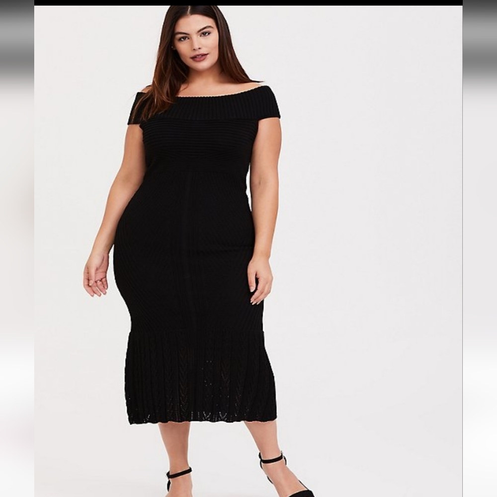 Black Sweater Trumpet Midi Dress